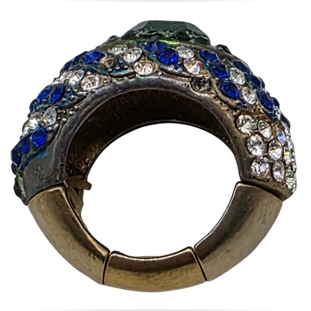 Emerald Green Crystal Statement Blue Clear Rhinestone Halo Vintage Cocktail Ring - Picture 4 of 5